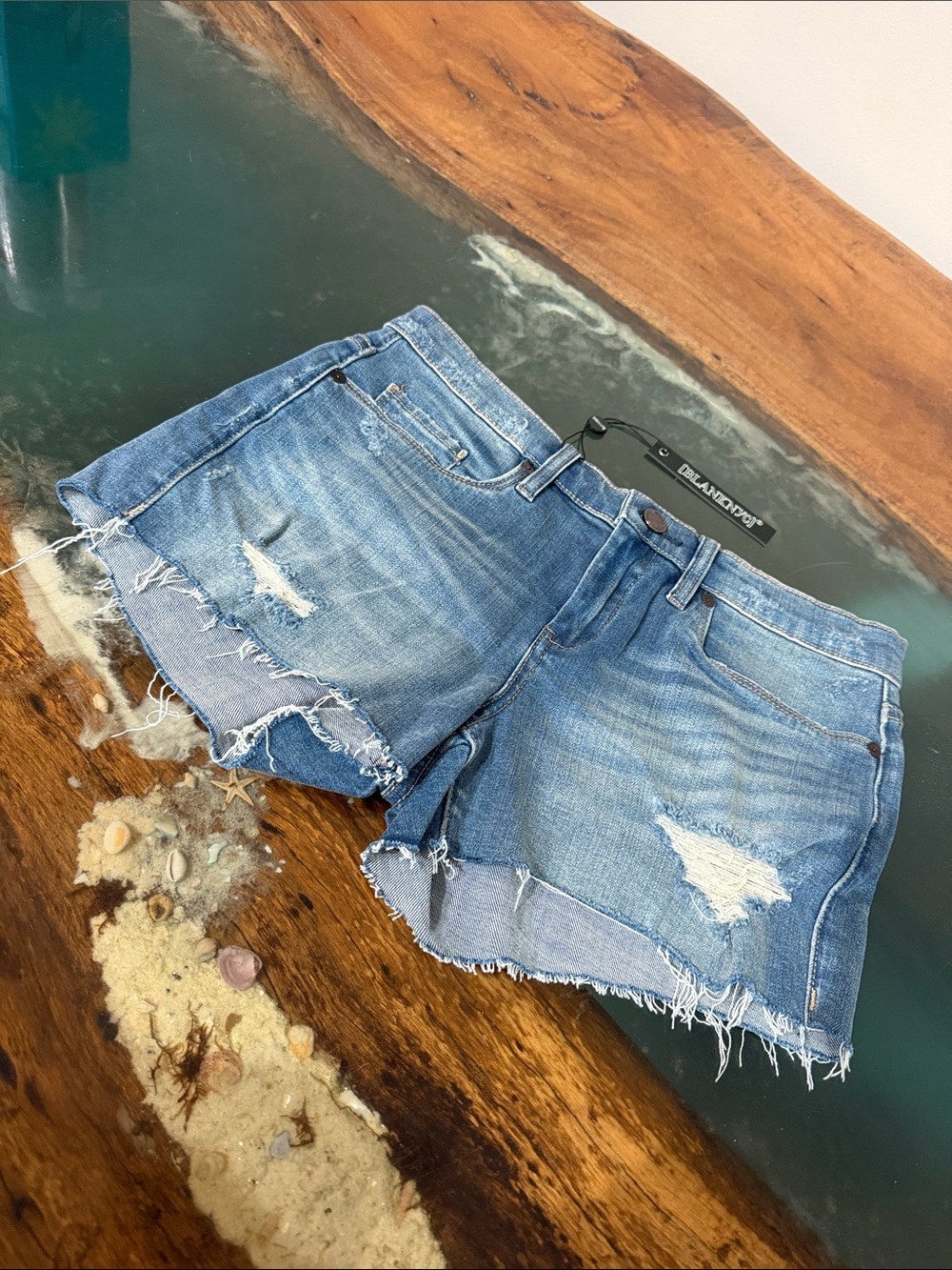 Blank NYC “The Astor” Faded Light Blue Distressed Denim Cutoff Shorts